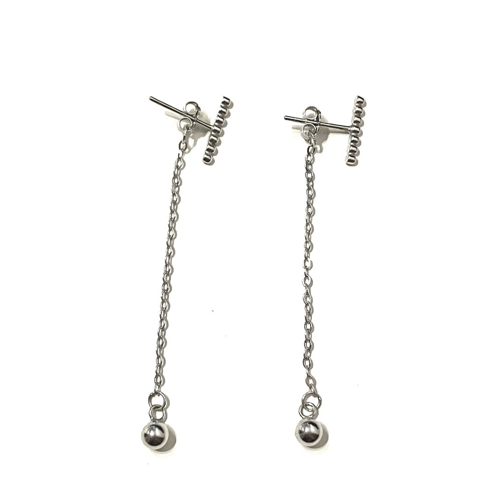 Sterling Silver 925 Dangling Chain Stud Earrings